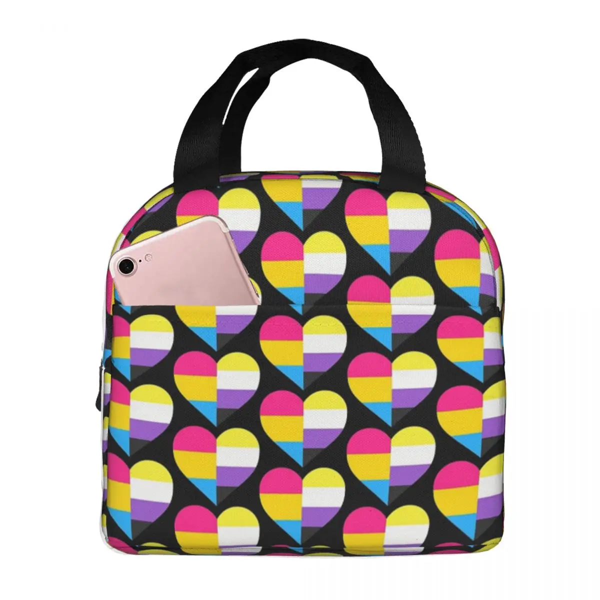 Pannen En Niet-Binaire Pride Hart Lunch Tassen Bento Box Lunch Tote Hervatten Picknick Tassen Koeler Thermische Tas Voor Vrouw Kinderen Reizen