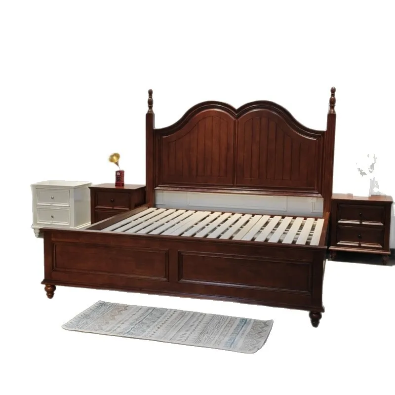 

White toon, American style, all solid wood bed, bedroom, simple, modern, light luxury