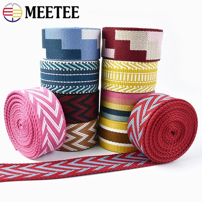 Meetee 1/2/3/4/5M 38mm Jacquard Nylon Webbing Bag Strap Ribbon Band Luggage Ethnic Tape Belt Sling Bias Binding DIY Accessories