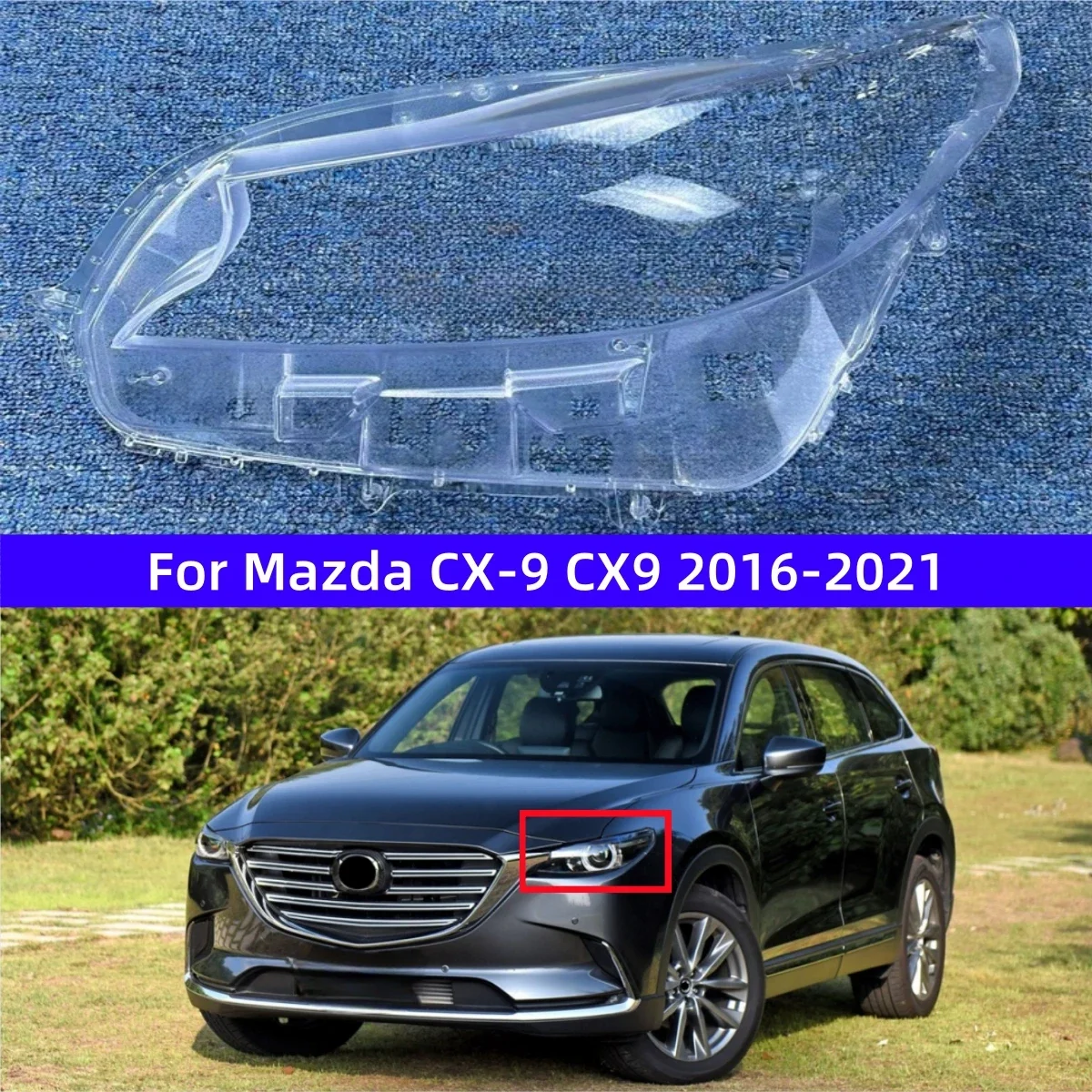 For Mazda CX-9 CX9 2016 2017 2018 2019 2020 2021 Accessories Transparent PC Material Front Headlight Shell Cover