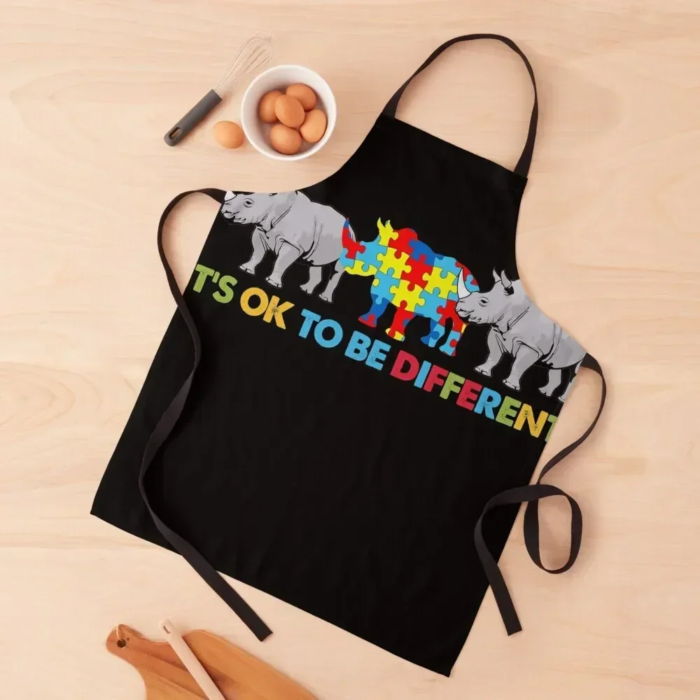 It's Ok To Be A Little Different Shirt Autism Awareness Rhino Apron Teacher Men's Kitchen Apron