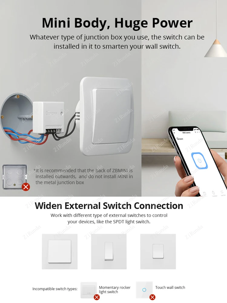 *Zigbee Mini Smart Switch Controle Remoto de Voz Interruptor de Temporização Peças Modificadas
