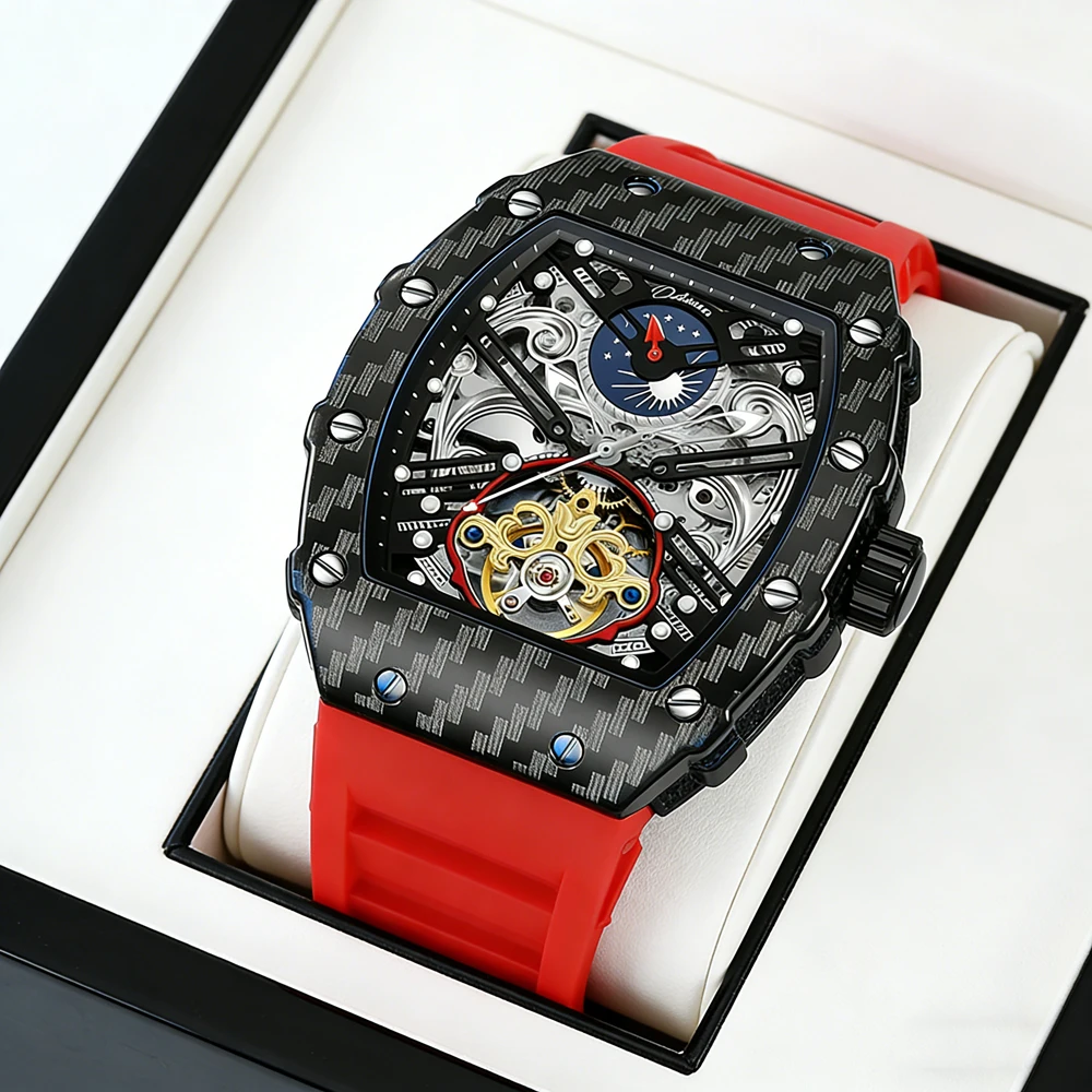 

Новые модные часы-скелетоны с турбийоном для мужчин, высококачественные автоматические механические часы, силиконовые водонепроницаемые спортивные часы с полым циферблатом для мужчин
