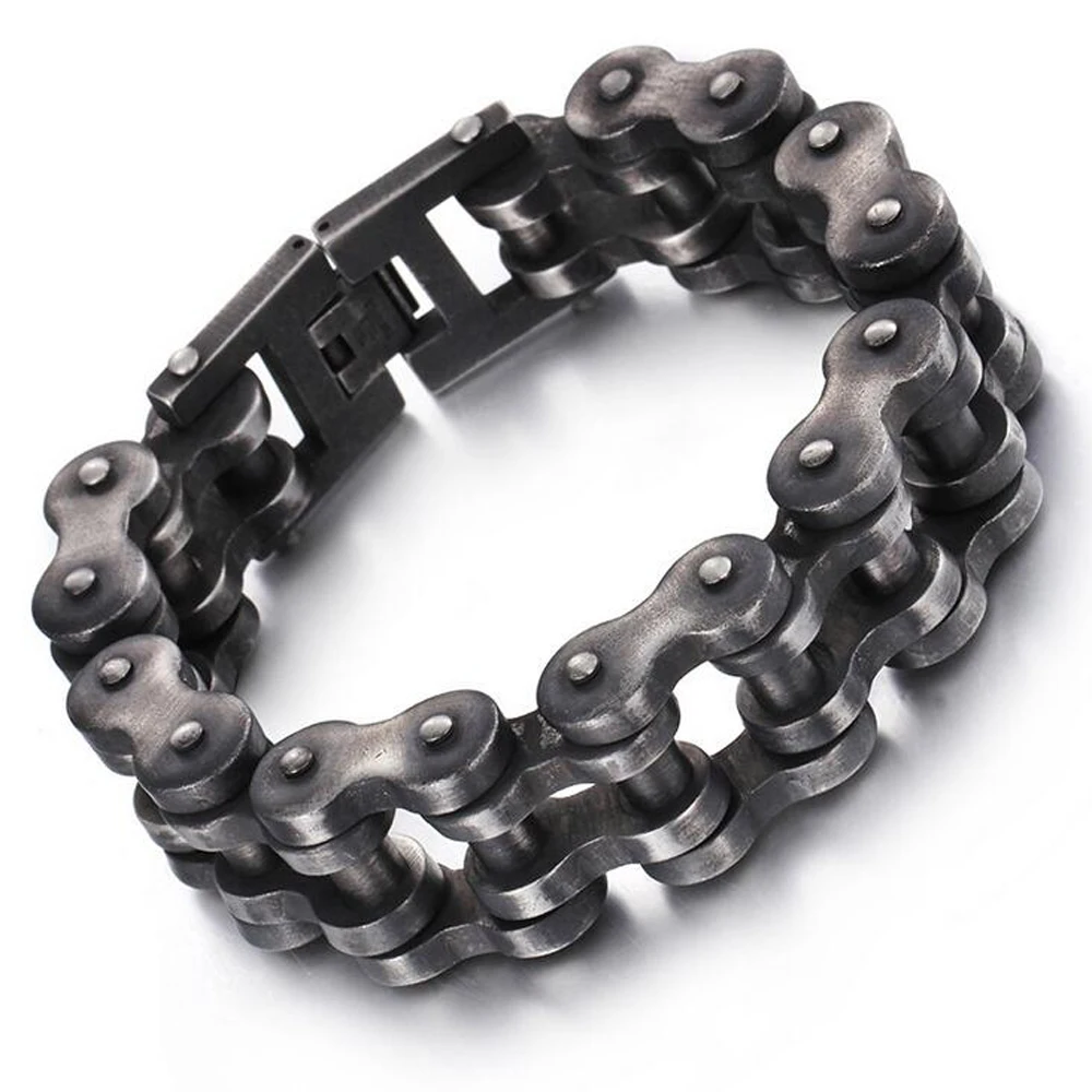 22mm Punk Men Retro Matte Brush Biker Bike Link Bracelet Hiphop Black Stainless Steel Motorcycle Bicycle Chain Bangle Jewelry