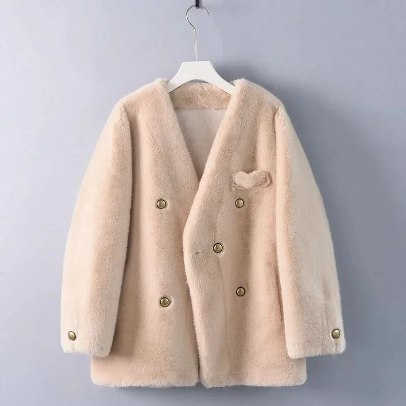 عالية الجودة فو فرو المنك معطف قطعة واحدة للنساء الخريف الشتاء سترة جديدة عيد الميلاد معركة رداء سترة معطف الإناث #1