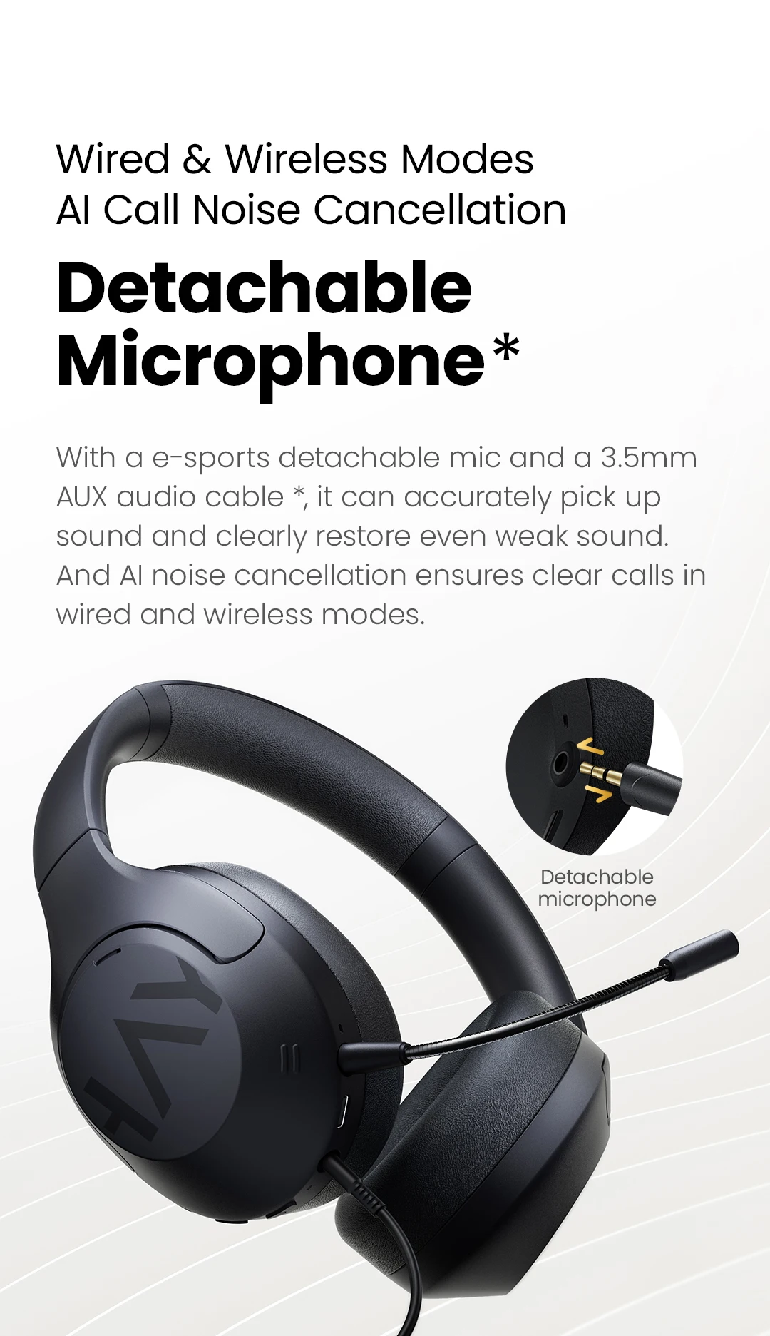 Haylou S30 Wireless Bluetooth 5,4 Kopfhörer 43db Adaptive Noise Cancel ling Headsets 40mm Treiber 80h Playtime Ohrhörer – Detail 9