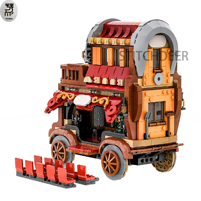 1079 pz MOC Caravan Theatre Mobile House assemblare modello carrozza Stage Building Blocks Puzzle giocattolo fai da te mattoni regali di festa