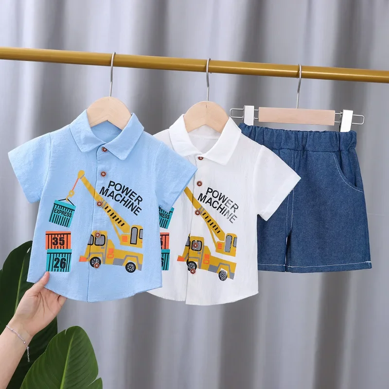 Novo verão roupas de bebê terno crianças meninos roupas crianças camisa shorts 2 pçs/sets criança casual esportes traje infantil agasalhos