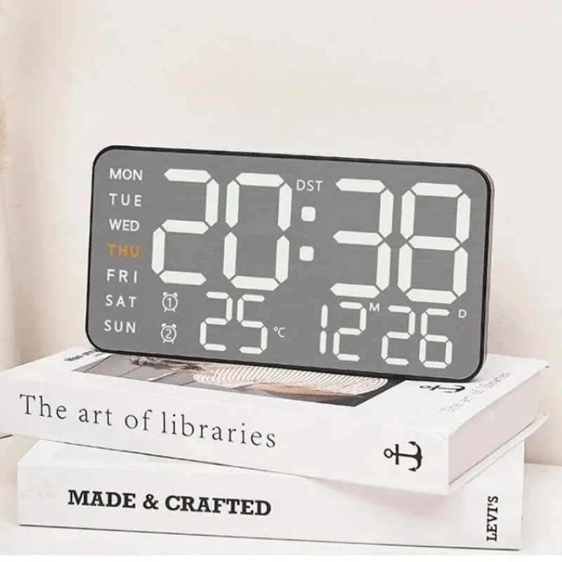 LED Digital Thermometer Hygrometer Alarm Clock 12/24H Wall Mount Desktop Temperature Humidity Monitor