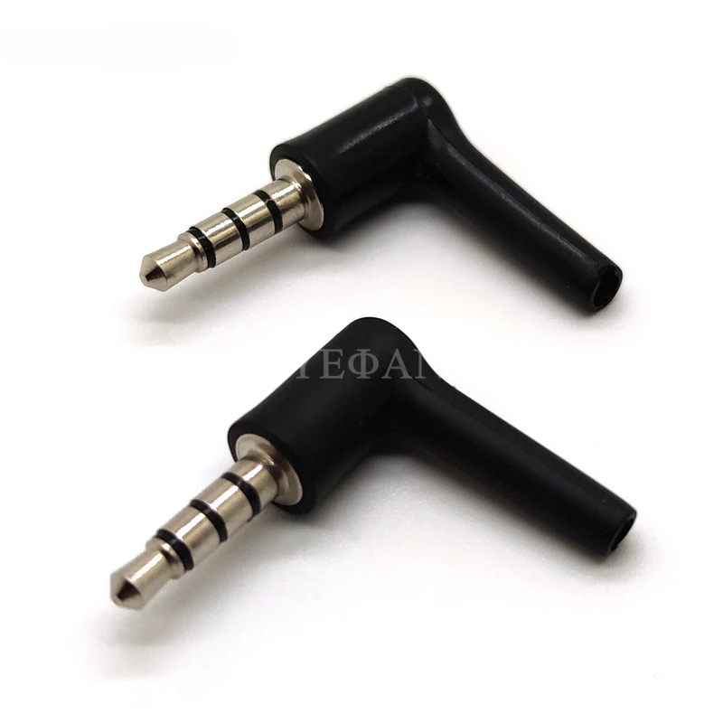 2pcs/lot 90 Degrees 3.5mm Stereo Headset Plug Jack 3 4 Pole 3.5 Gold Plated Black Audio Plugs Jack Adaptor Connector