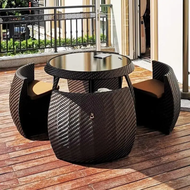 Outdoor rattan tables and chairs five-piece courtyard bed and breakfast terrace waterproof and sunscreen rattan circular