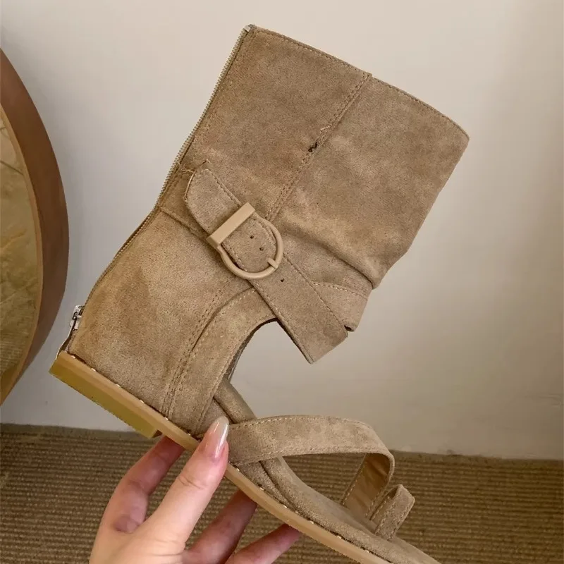 

Fashion Designer Women's Sandals Boots Y2k Gothic Open Clip Toe Boots Belt Buckle Suede Knee High Booties Shoes