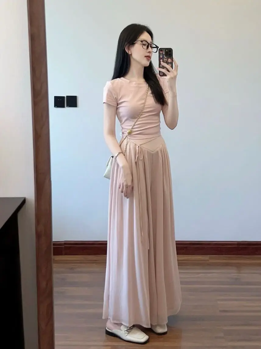 

Темпераментный милый костюм для женщин, летняя футболка с короткими рукавами, универсальные повседневные брюки с высокой талией