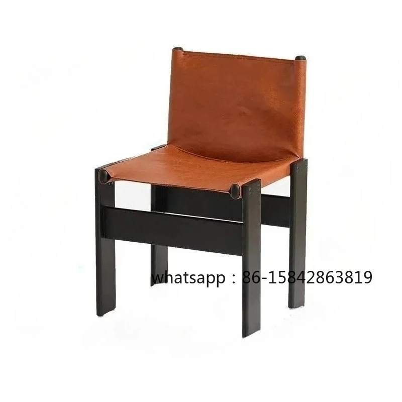 Retro Style B&B Solid Wood Dining Chair Cafe Antique Wax Leather Light Luxury Designer Net Red Monk Chair New