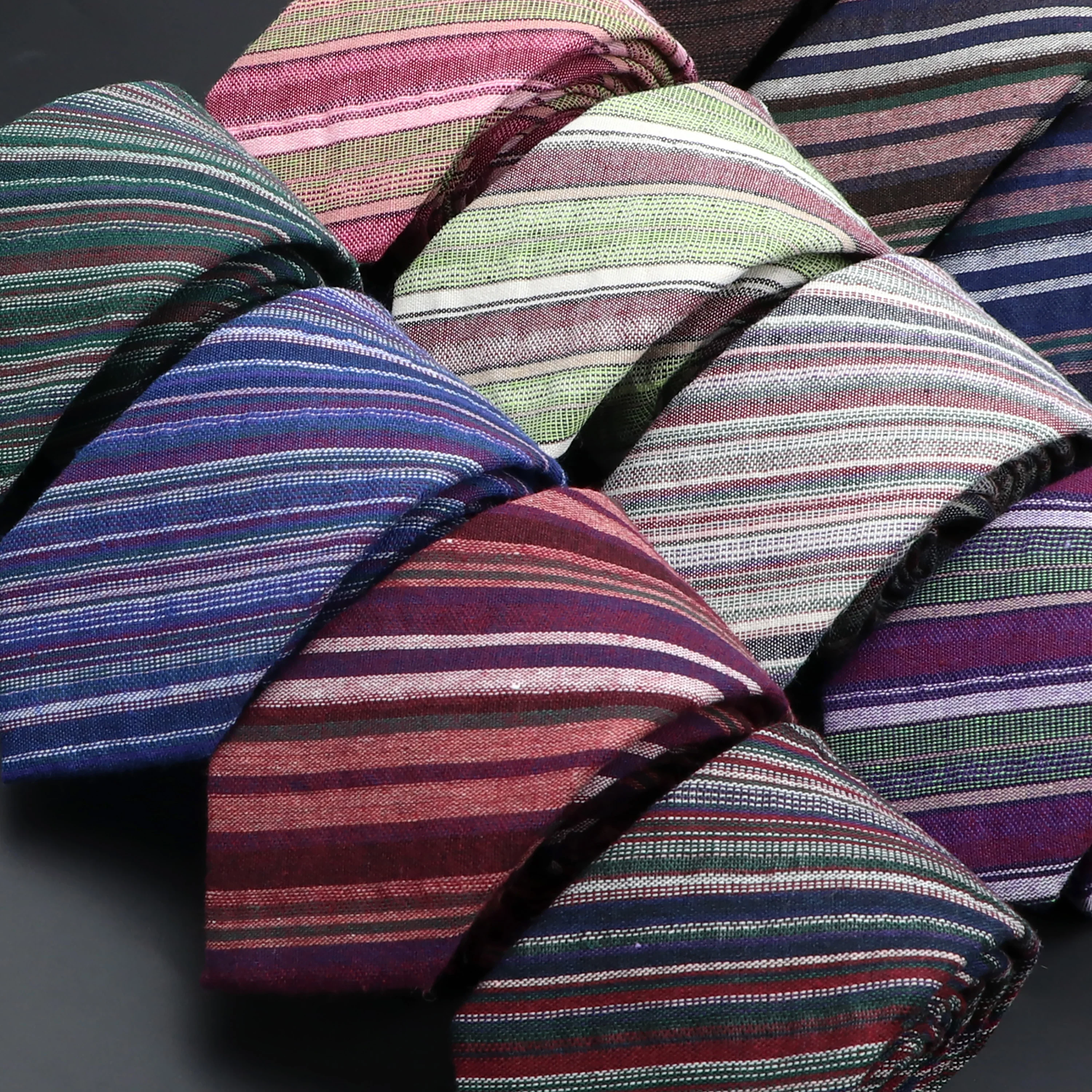 Men's Striped Ties 6cm Classic Linen Handmade Skinny Neck Ties Narrow Collar Slim Red Green Blue Tie Casual Tie Accessories Gift