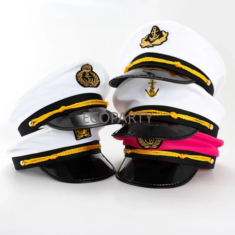 

Professional Custom 100% Cotton White Captain Sailor Cap for Sale Flying Cap Performance Big Cap Role Play Cap Party Stage