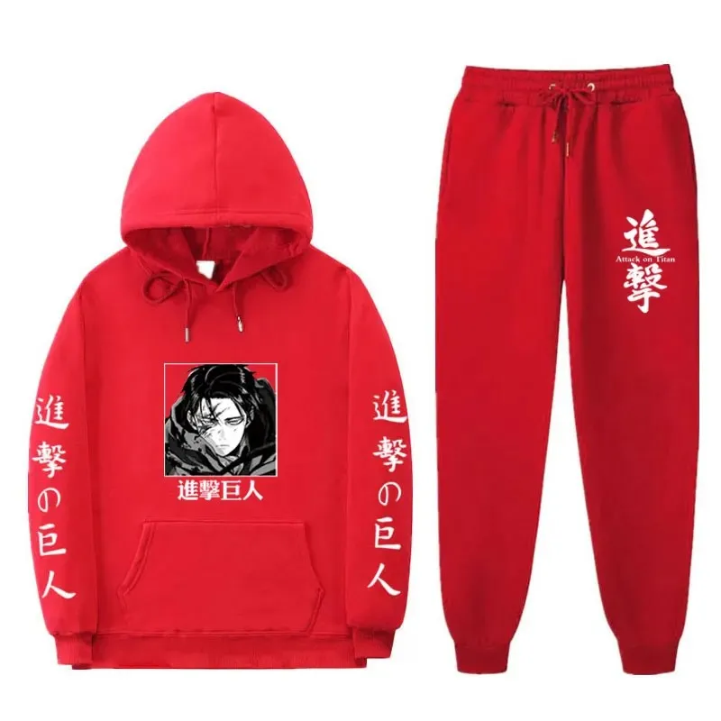 

Animation《 Titan Attack》 Sportswear 2-Piece Printed Hooded Pants Men's Sportswear Hooded Sweatshirt Set Harajuku