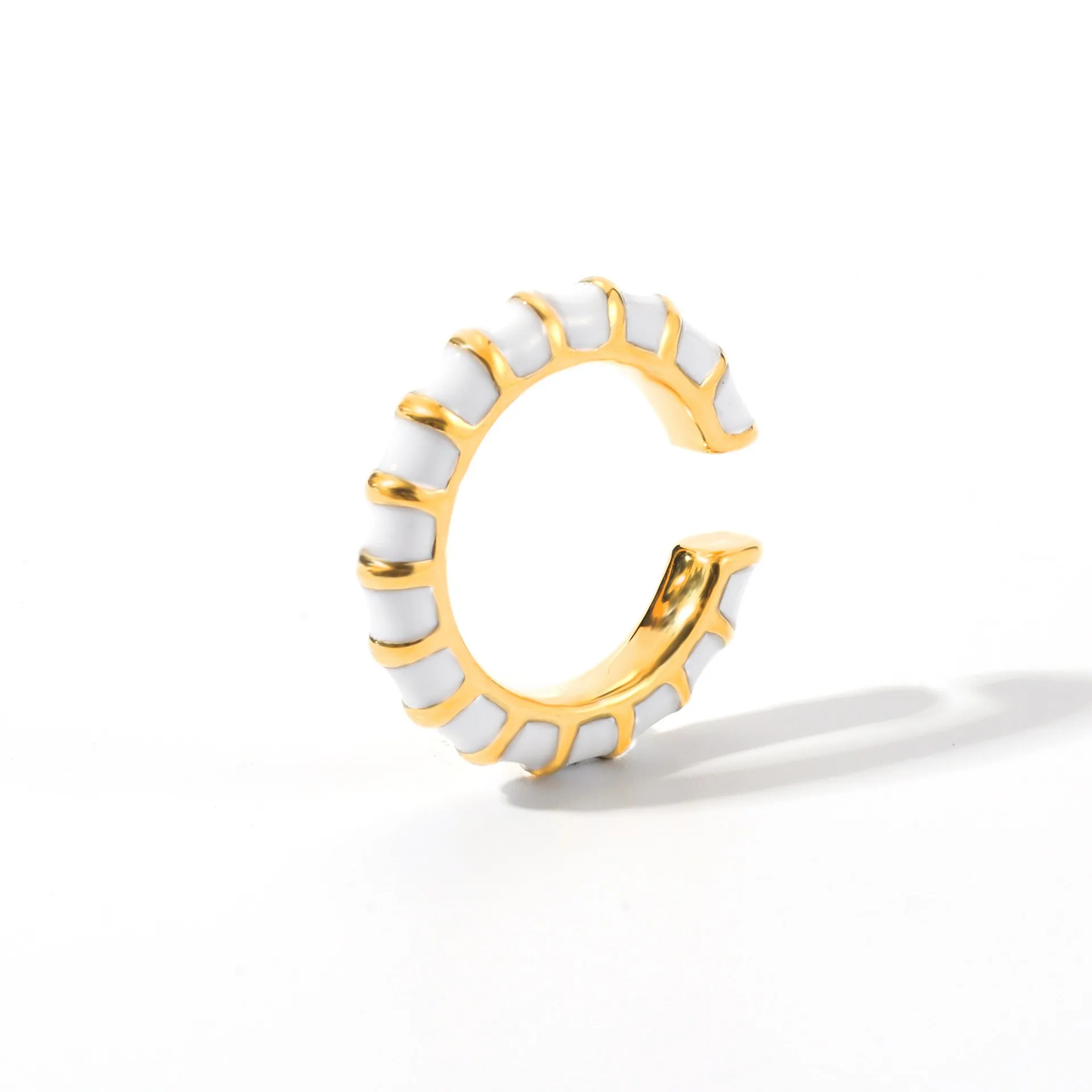 New ins style color drip oil ring stainless steel plated 18K gold color ear bone clip wheel C-type jewelry