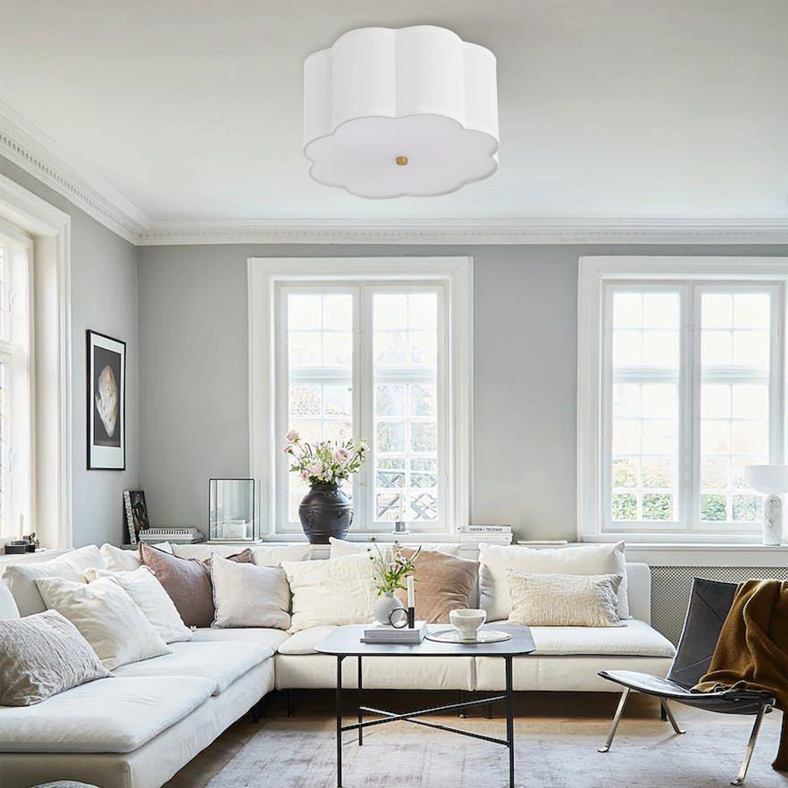 

Creamy White Flush Mount Ceiling Light, 110V Ceiling Light Fixture, Ceiling Lamp for Rooms with 6.56-13.12ft Height and 107.64-322.92ft² Large