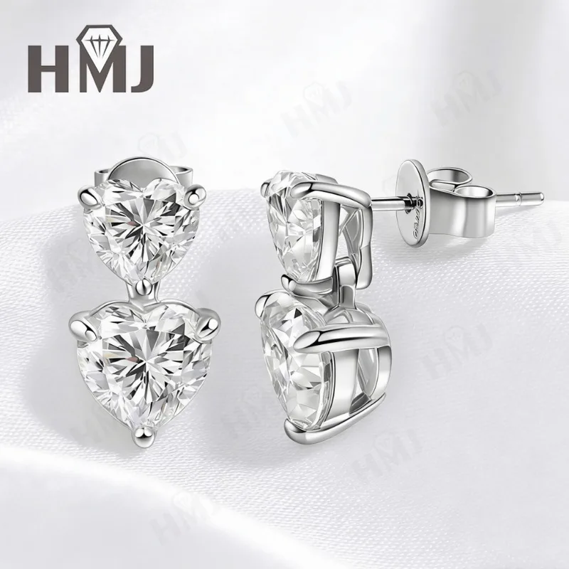 

Double Heart Earrings with 3-6CT D Color Heart Moissanite 925 Silver Plated Ear Stud Women Fashion Daily Christmas Gift Jewely