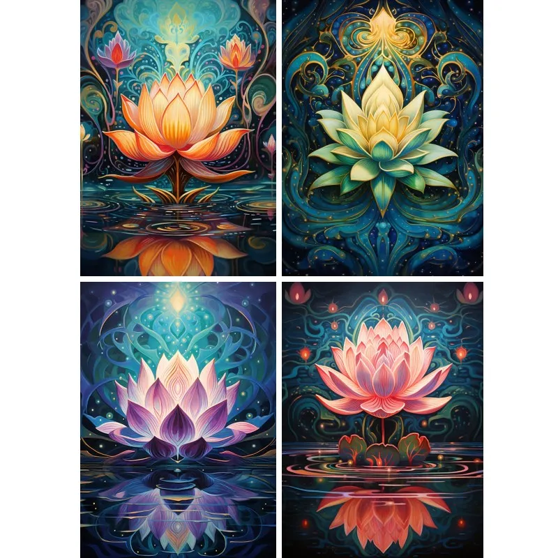 Colorful Lotus Mandala Flower Diamond Painting New Collection 2024 Full Round/Square Mosaic 5D DIY Bedroom Meditation Decoration