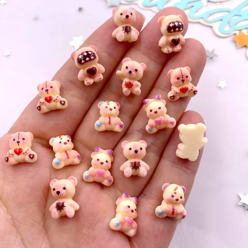 New 50pcs Resin Colorful Cartoon Love Bowknot Bear Figurines Flat back Nail Art Decor DIY Scrapbook Jewellery Accessories Crafts