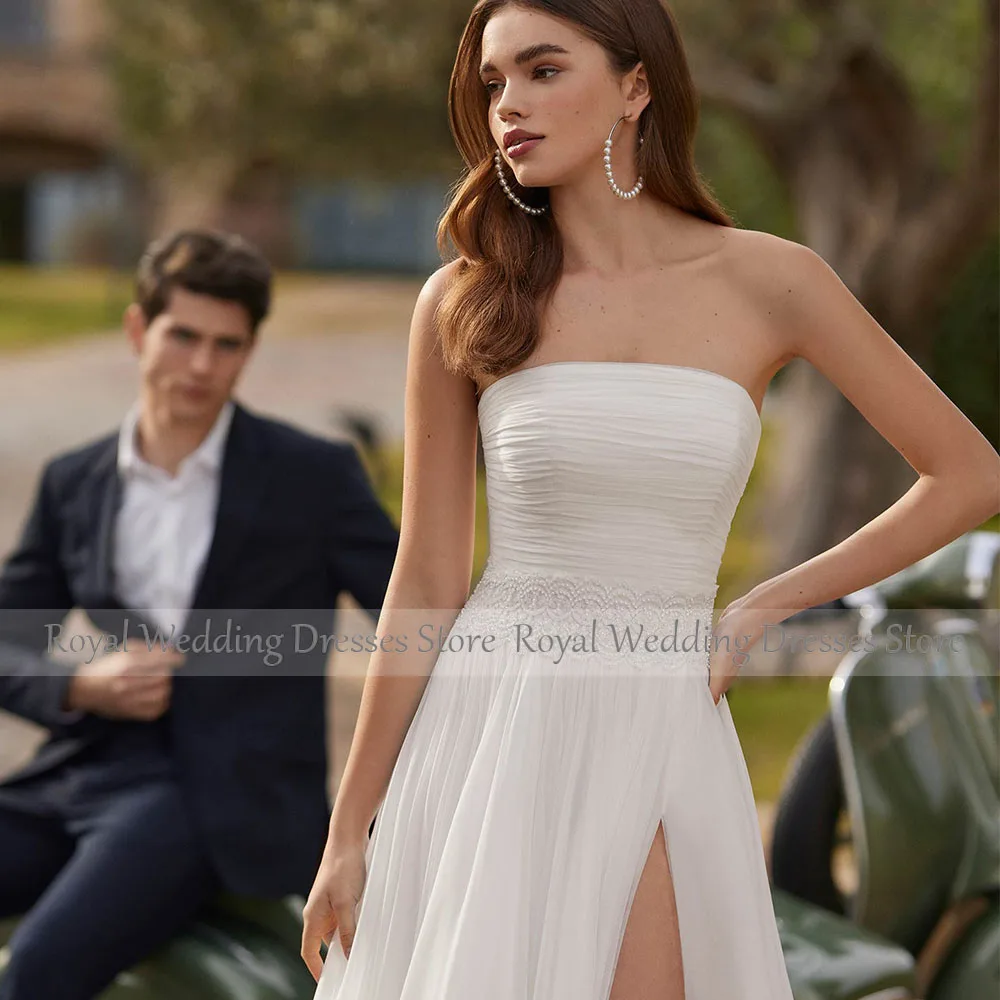 Vestido de novia elegante de color marfil para mujer, sin tirantes, con chal, línea A, largo hasta el suelo, vestido de novia sencillo 2025