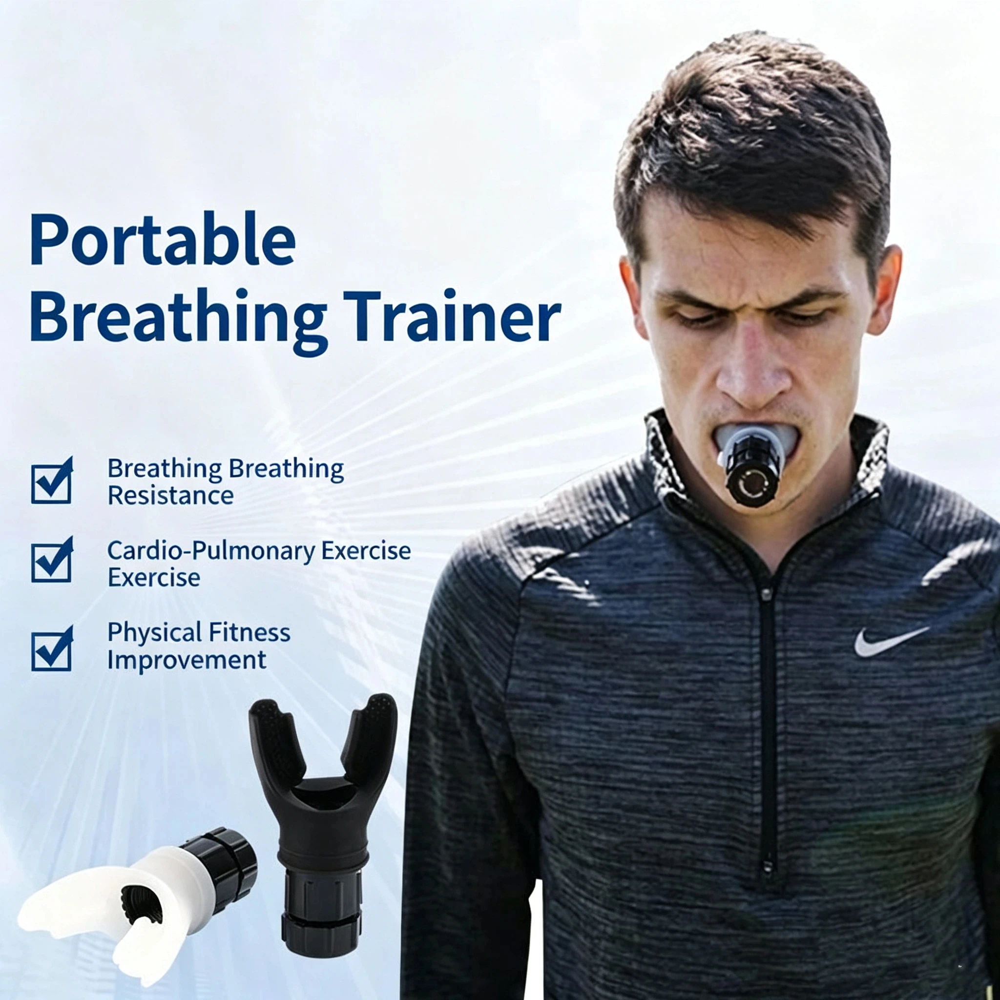 Portable lung capacity abdominal breathing trainer with adjustable resistance to enhance your lung capacity and sleep quality
