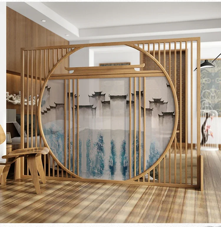 

Chinese screen, living room entrance, simple and modern blocking, home fabric art office, solid wood feng shui movement