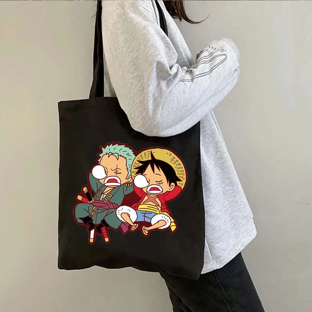 Divertidos bolsos de lona de una pieza, bolso de hombro con estampado de figuras de dibujos animados de Luffy, bolso cruzado de moda de gran capacidad para exteriores