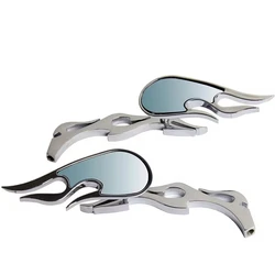 Chrome Billet Mirrors Flamed Stems 3D Flames For Harey And Other Motorcycles Mirror