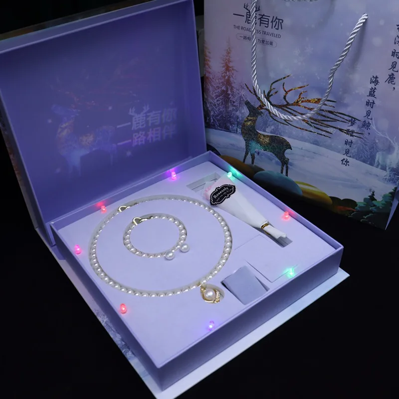 

Mother's Day Freshwater Pearl Necklace Set 7-8mm Small Bulb Glossy Beads Round with Music Gift Box as Pictured