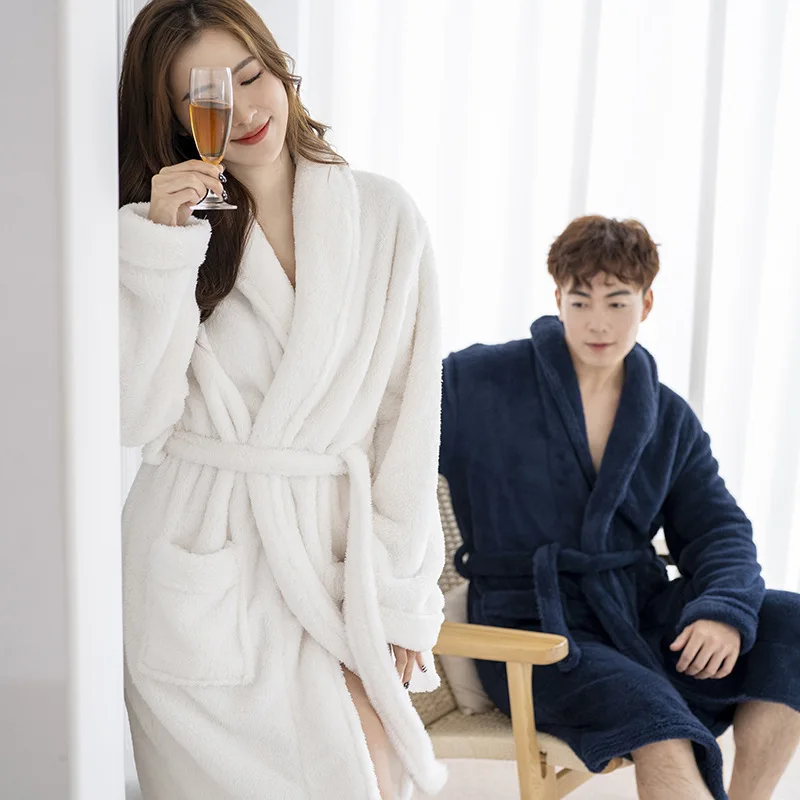 

Men's Flannel Sleepwear Robe Couple Coral Fleece Nightgown Nightwear Couple Sexy Bathrobe Kimono Gown Autumn Winter Home Clothes