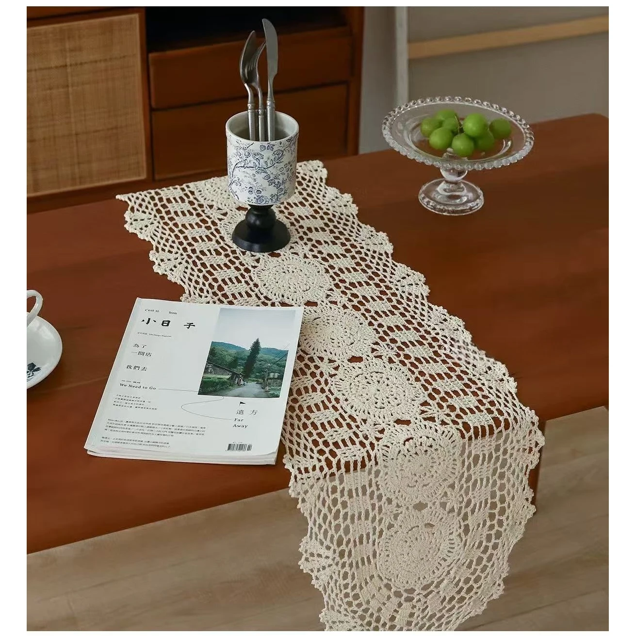 30*60/70/130cm handgefertigte gehäkelte Baumwoll-Tischdecke, Spitzen-Unterläufer, Tischläufer für Zuhause, Café, Tischmatte, Dekoration, Foto-Requisiten