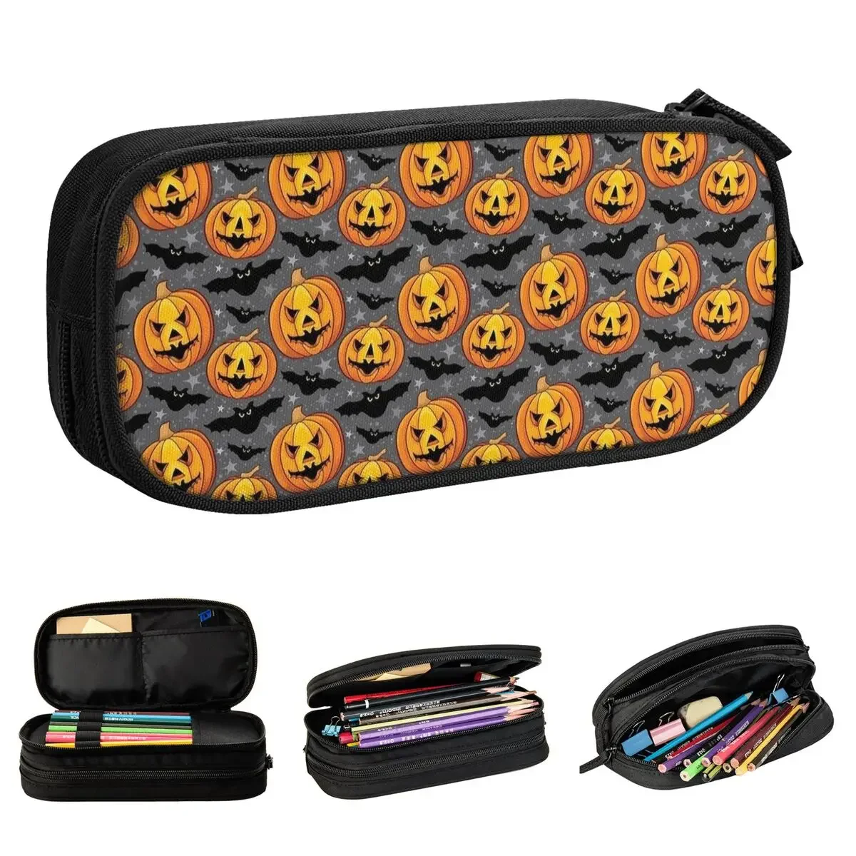 

Fashion Halloween Pumpkin Bat Horror Pencil Cases Pencil Box Pen Student Large Pencil Bags School Supplies Zipper Accessories