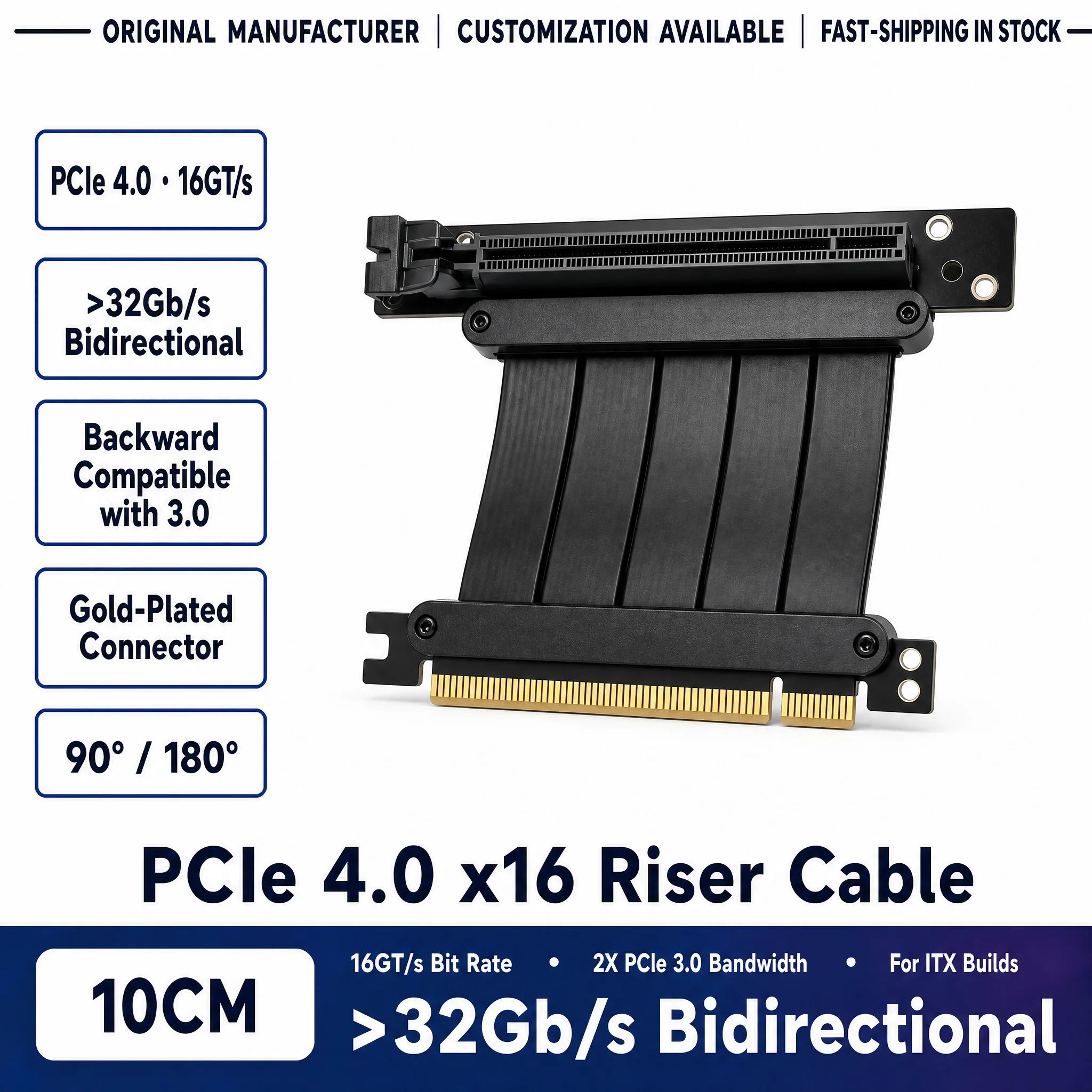 pci-e-40-16x-extension-cable-10-cm-adapter-riser-with-90°-180°-male-to-female-connector-flexible-x16-gpu-cable-for-desktop-pc