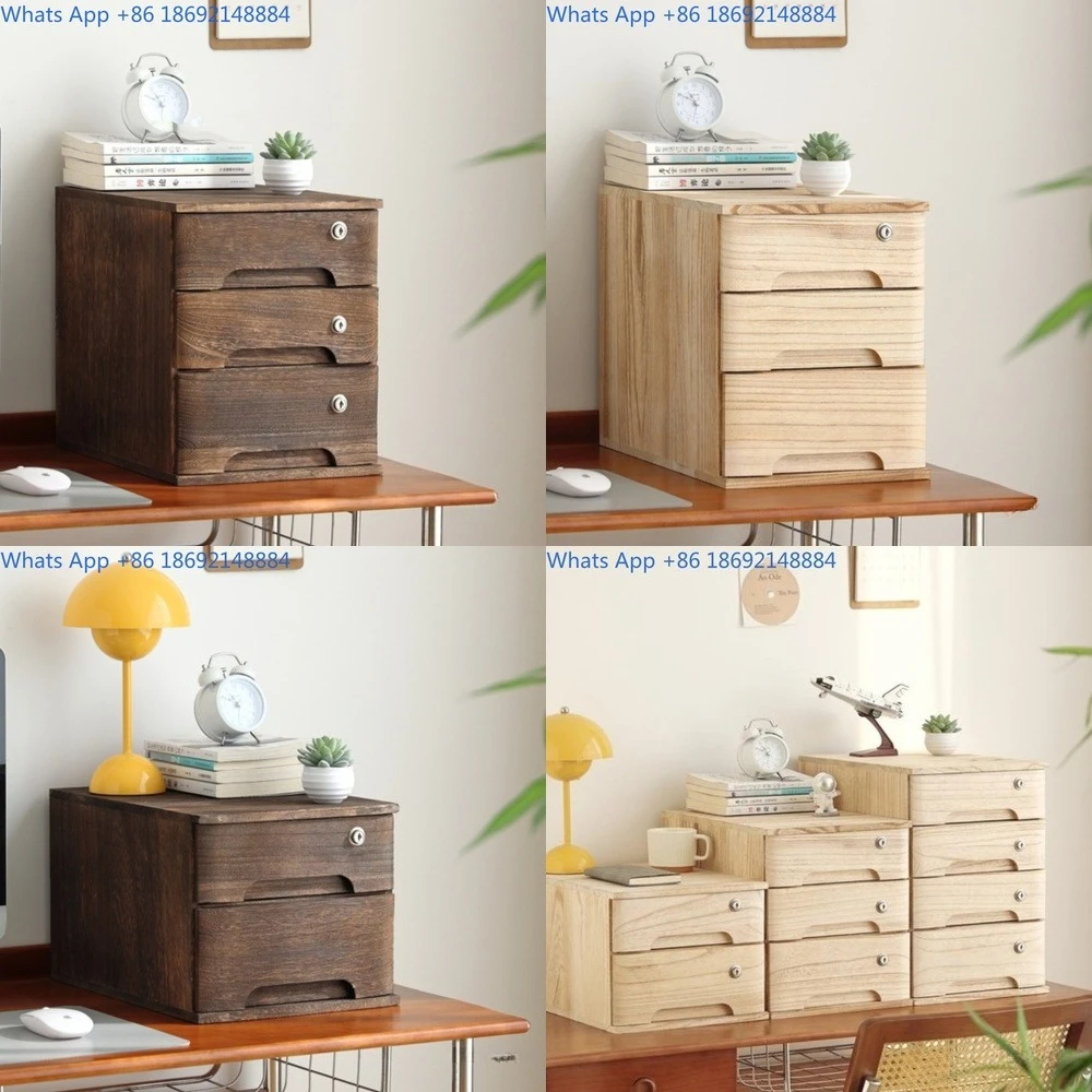 

Solid Wood Desktop Storage Box with Lock Drawer Style Organizer Cabinet for Bedroom Office A4 Documents Multifunctional Wooden