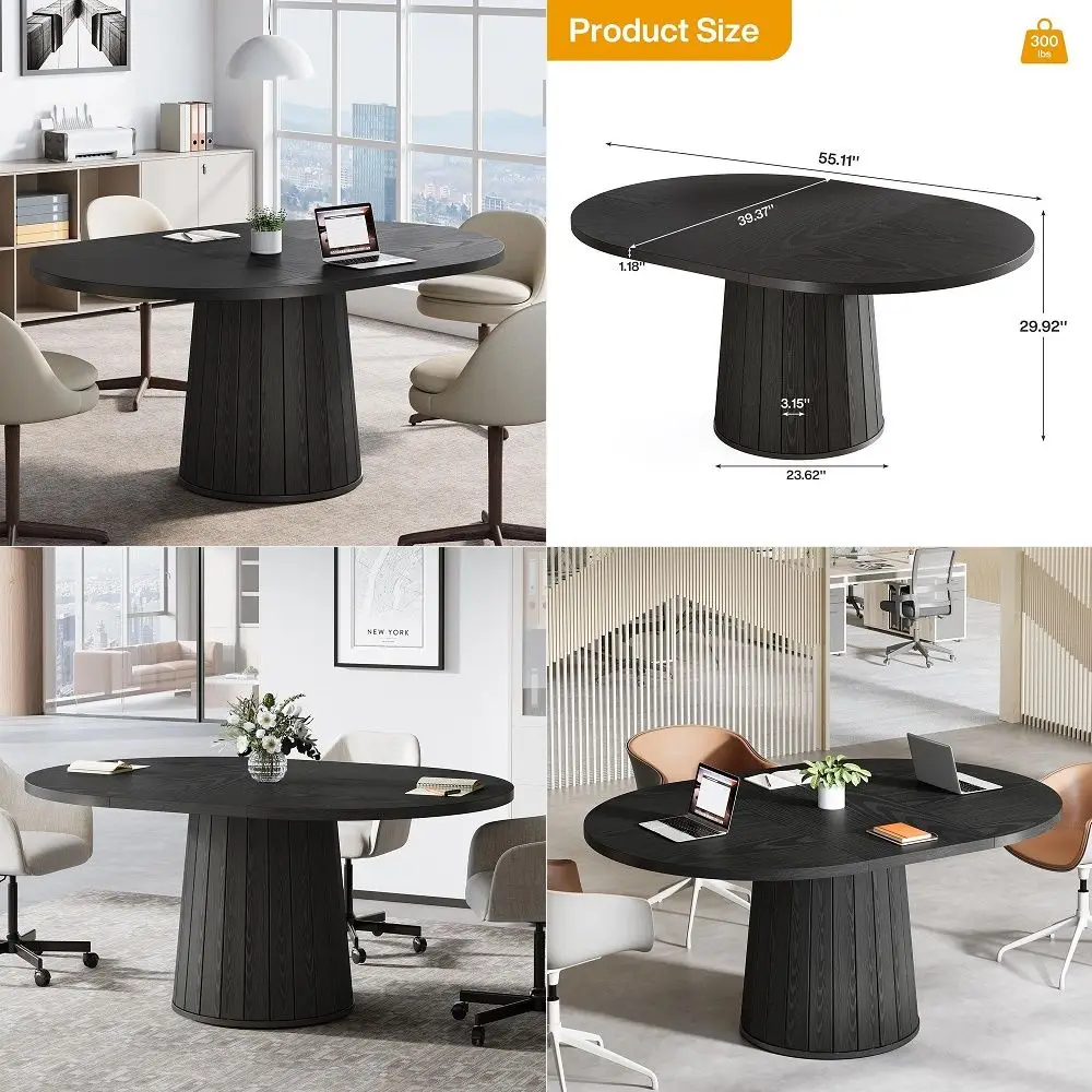 5ft Conference Table, Modern Rectangular Meeting Seminar Table with Double Pedestal, 62Inch Large Boardroom Table for Office Na