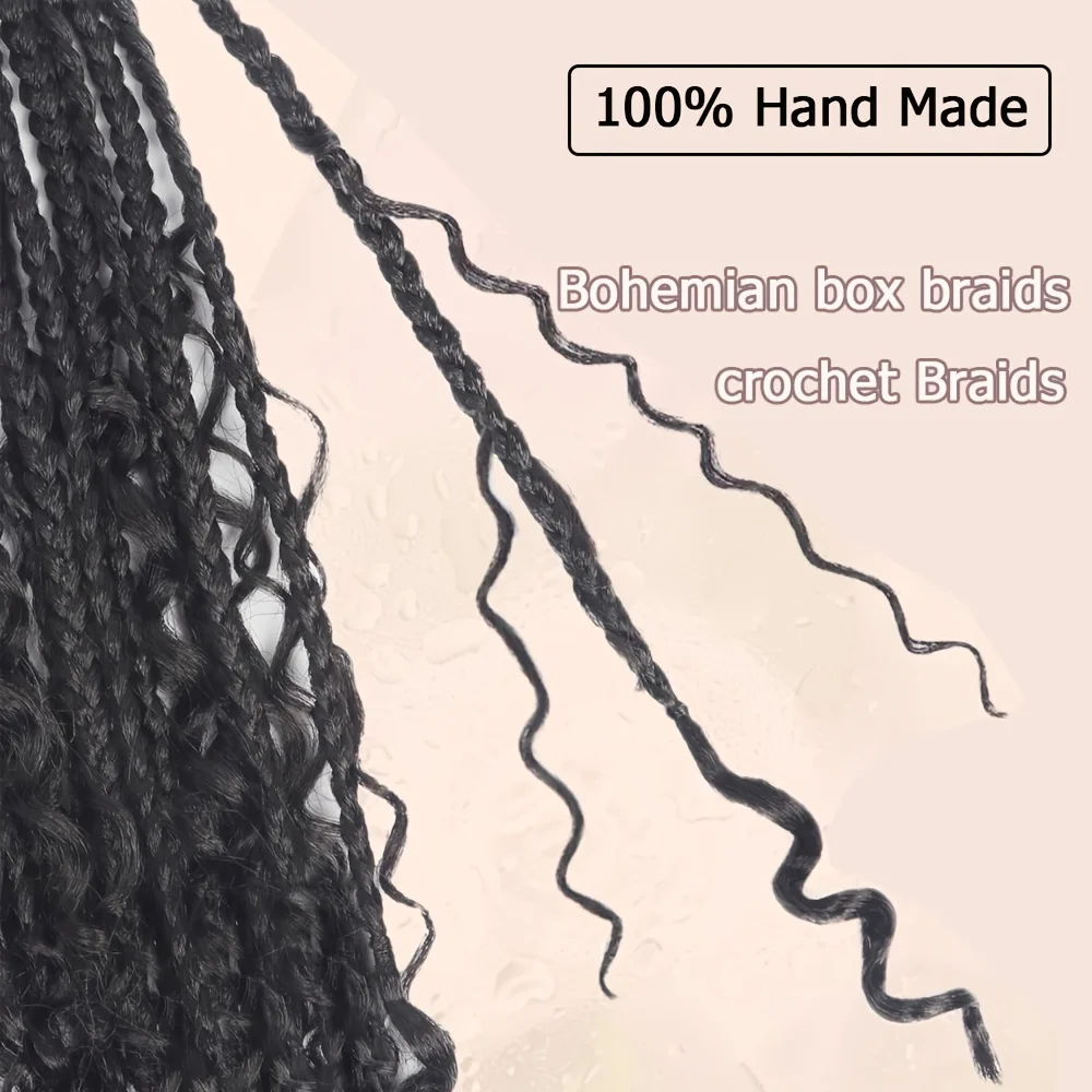 وصلات شعر صناعية - 8 عبوات 1B 8 بوصة ضفائر كروشيه بوهو مموجة عميقة مسبقًا مع أطراف مجعدة بحجم 3X #4