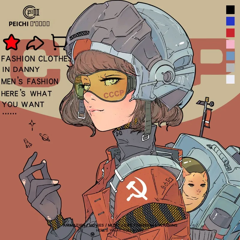 

Soviet CCCP Soviet Astronaut Trendy Sweatirt Loose ex Student Jaet Cotton Polyester Blend round Ne Spor Sle