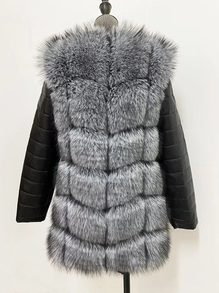 S-4XL ファッション 秋冬コート レディース フェイクフォックスファーコート PU袖付き 女性用 ふわふわフェイクファー ジャケット レディース ファーコート アウターウェア