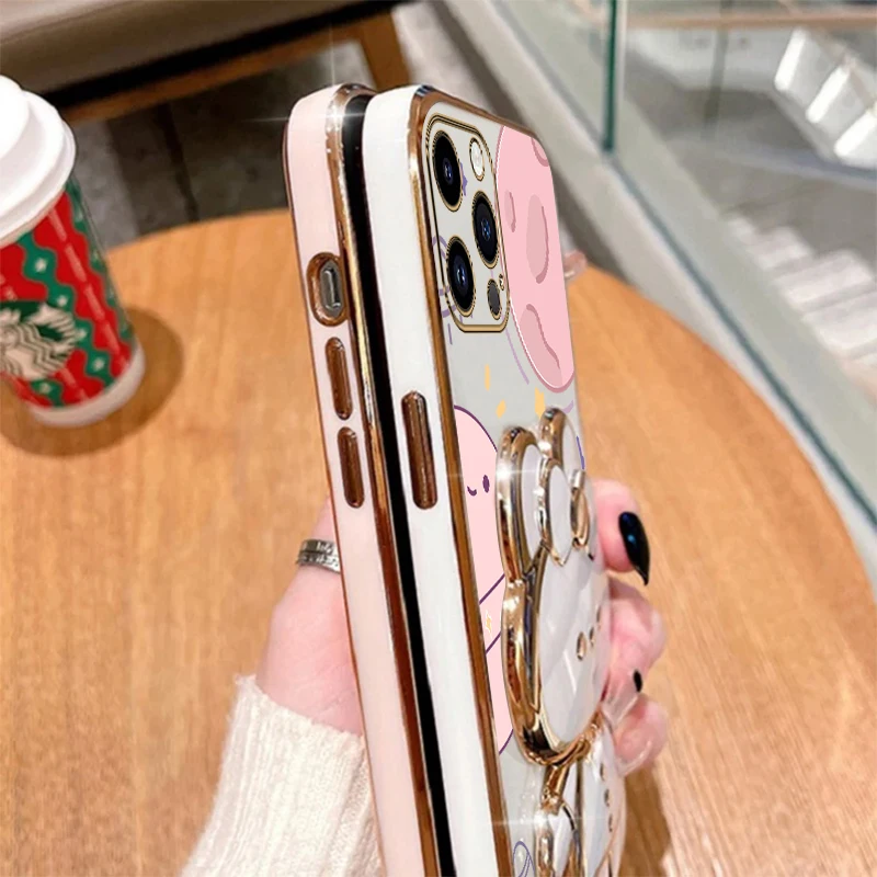 Planet Mirror Rabbit Phone Holder Case On For iPhone 14 11 12 13 Pro Max Mini 8 7 6 6S Plus 10 X Xr Xs Max SE 14pro 13mini Cover