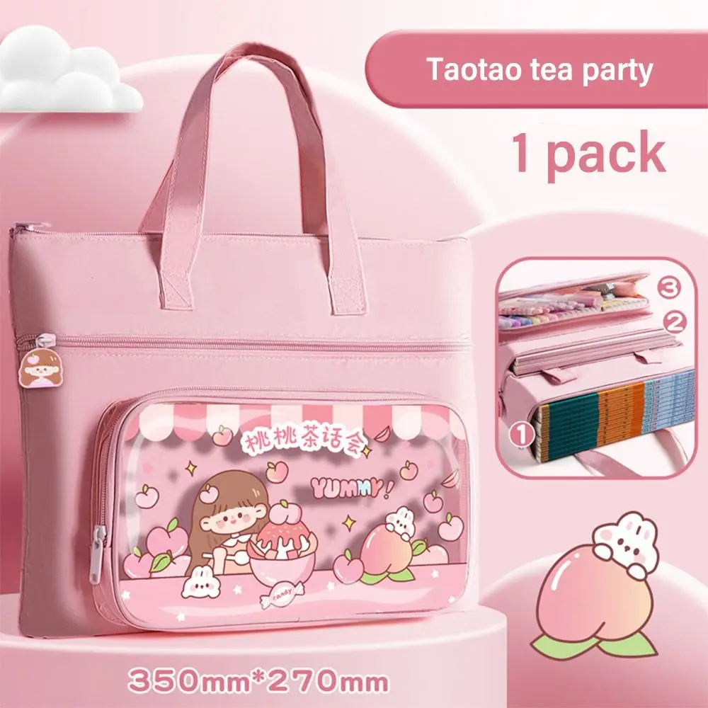 Cartoon Large-capacity Tote School Bag 3-Layer Canvas Tutorial Bag Art Storage Bag Learning supplies