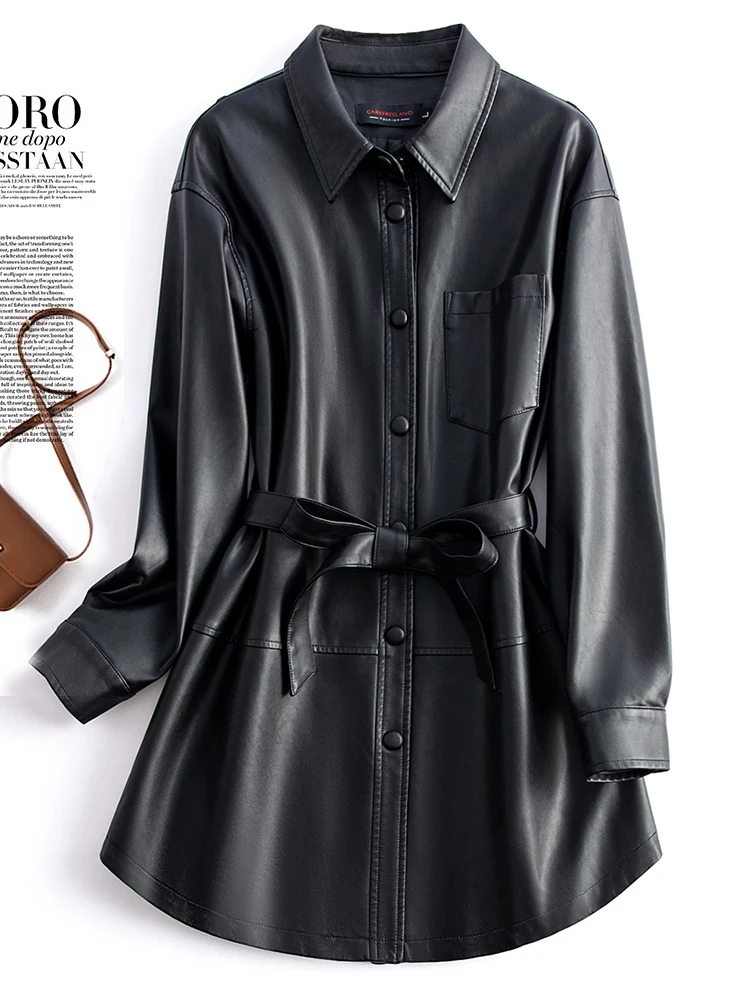 

Real eep Leather Jaet Women's Mid-Length Casual Biker Sle Coat Spring New Arrival Comfortable Fit Chinese Brand