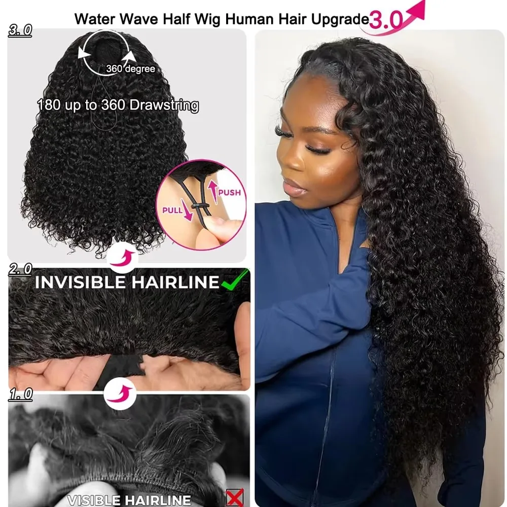 230% Density Half Wig Human Hair Kinky Curly Human Hair Wigs Flip Over 3 In 1 Half Wig Afro Curly Headband Wig Full Hair Machine Wigs