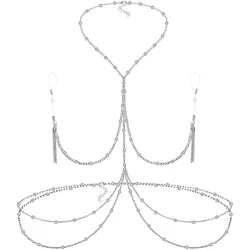 Fake Nipple Ring With Long Chain For Women Sexy Non Piercing Body Chain Jewelry