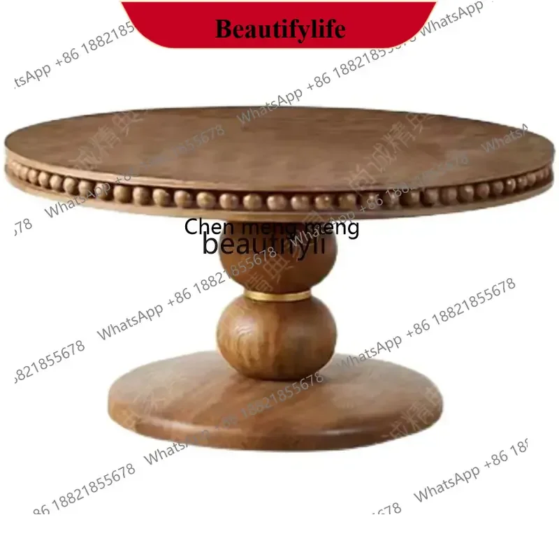 

D178 Y zq American Light Luxury Simple Coffee Table Tea Table Living Room Home Retro round European Hand Carved