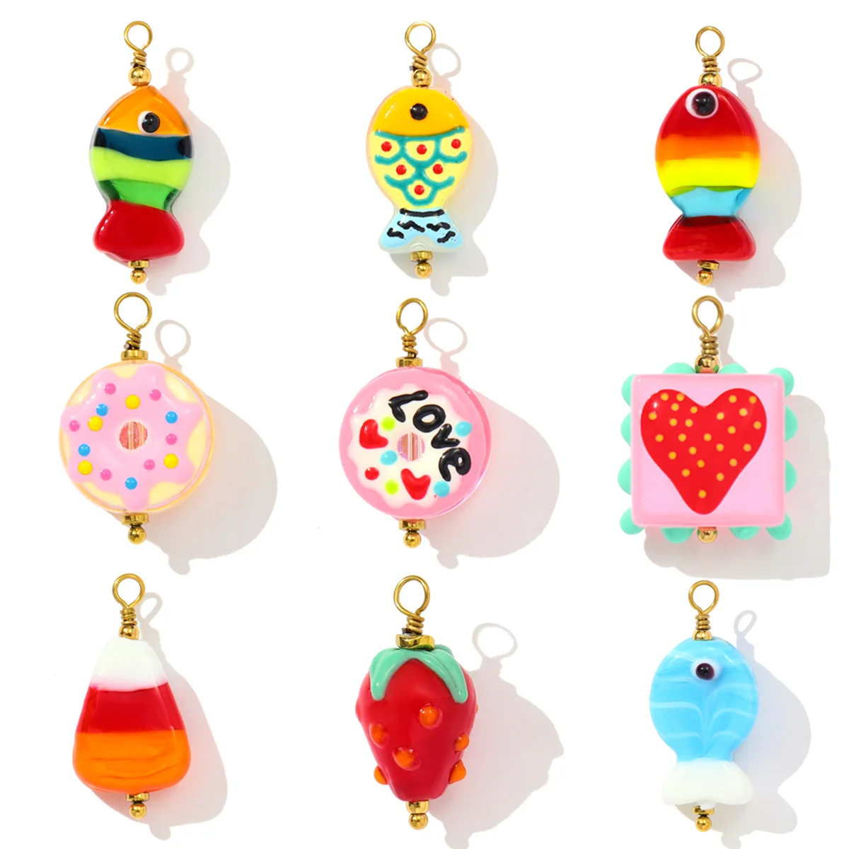 

6Pcs/Lot Stainless Steel Coloured Glaze Charms Fish Heart Pendants For DIY Making Necklace Earrings Jewelry Accessory Wholesale