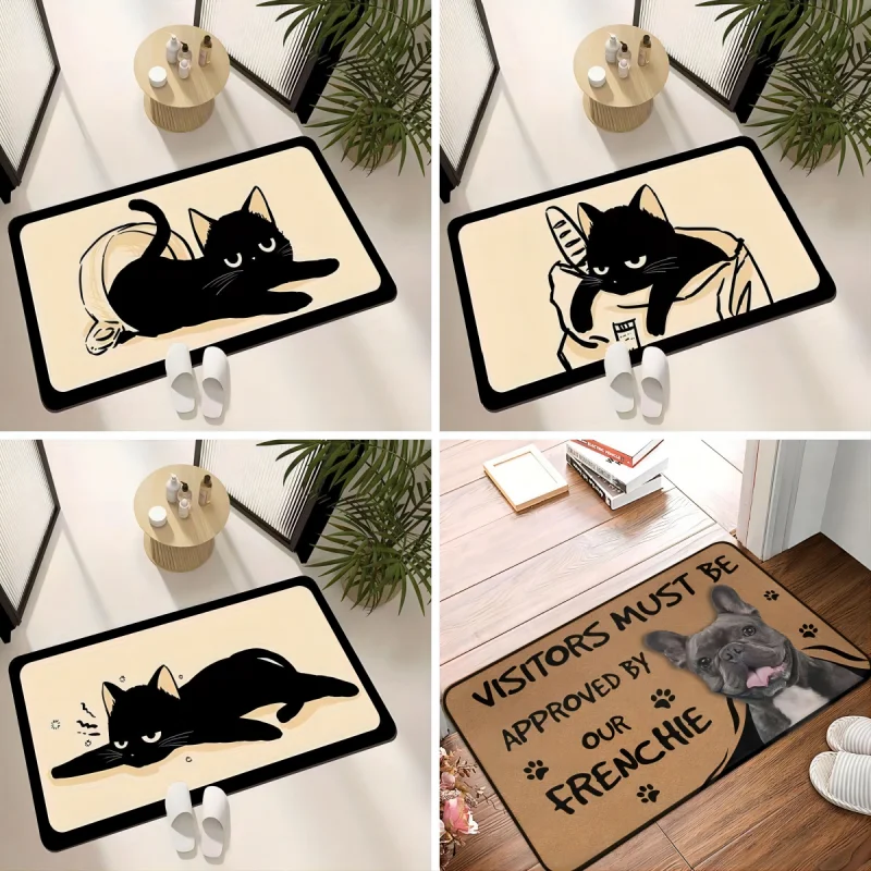 Funny Dog and Cat Area Floor Mat Decorative Carpet Non-slip Easy To Clean Area Rug  Living Room Home Office Washable Doormats