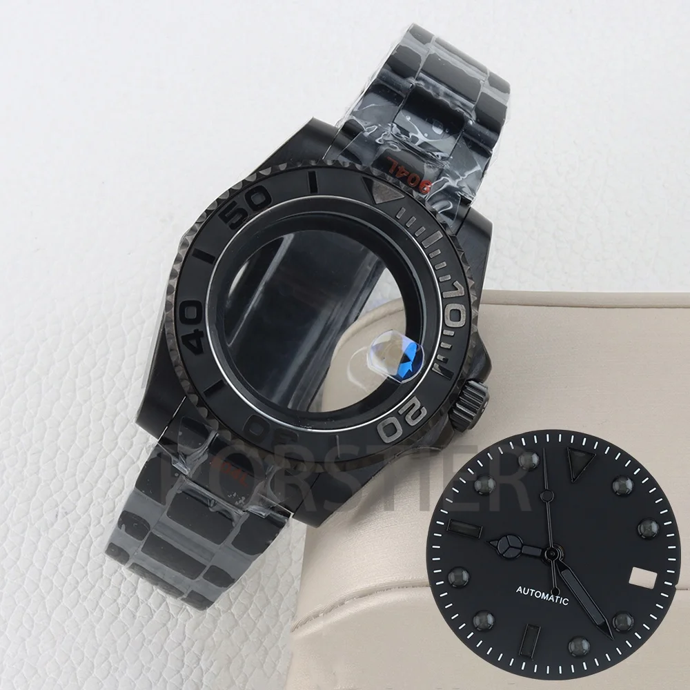 Black NH35 Dial 28.5mm Dial Hands For YACHT-MASTER 40mm Watch Case Sapphire Glass Stainless Steel Bracelet For NH35 Movement